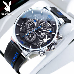 PLAYBOY Jam Tangan Pria Anti Air Original Kalender Kronograf Tali Silikon Bercahaya Jam Tangan Sports Bisa COD Jam Tangan Cowok