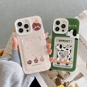 CrashStar 3 In 1 Cute Cartoon Dog Transparent Shockproof Phone Case With Card Slot Card Holder For iPhone 15 14 Pro Max Plus 13 12 11 Pro Max XR X XS Max 8 7 Plus + SE 2020 Clear Silicone Phone Casing Lovely Cookies Anti-fall Phone Cover Shell