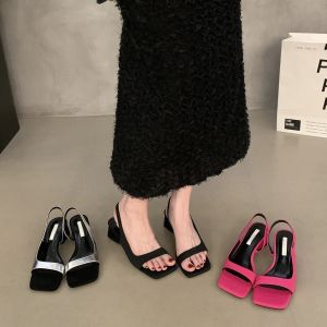 French Style Chunky Heel Silver Sandals Fairy Shoes Summer New Arrival Elegant Skirt High Heel Roman Shoes Low Cut round Toe