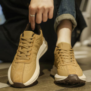 Fall 2025 Mens Retro Brown Leather Surface Sports Shoes Versatile Running Shoes for Youth Trendy Brand Glideshark Breathable