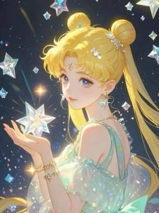 Bandai | DIY Sailor Moon Maiden Diamond Painting Dreamy Cosmic Starry Sky With Crescent Moon Motifs for Living Room Decor & Gift