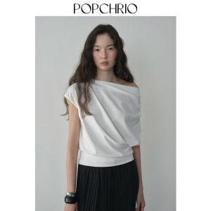 POPCHRIO | Áo Thun T-shirt Dáng Asymmetric Off-shoulder Chất Lượng Cao từ Lycell