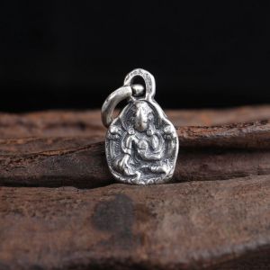 S925 Retro Silver Craft Green Tara Hanging Piece Pendant Tibetan S925 Silver Sterling Silver Mother Buddha Small Pendant