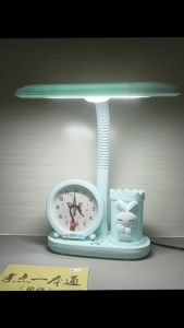 Đèn bàn học chống cận thị 3 chế độ sáng có ngăn đựng viết và đồng hồ 3038