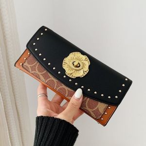 Ladies Long Wallet Foldable Tea Rose Pattern Multi-Card Slot Handbag Vintage Hong Kong Style PU Leather Clutch Purse