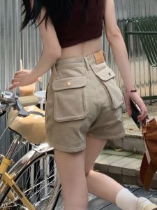 American Casual Workwear Denim Shorts A-Line Wide Leg Hot Pants for Small Figures Slimming Effect Fashionable Summer Shorts