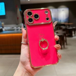 360 Rotating Ring Stand Case for iPhone 17 Pro Max 15 14 13 16 Plus Air Plating Shockproof Holder Soft TPU Fashion Love Cover