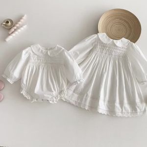 Spring Autumn Kids Baby Girls Long Sleeve Sweet Sisters Lace Dress Infant Rompers Kids Baby Girls Princess Clothes Rompers