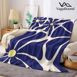 Navy Abstract Floral Flannel Blanket Warm Soft Halloween Christmas Decorative Couch Warm Cozy All-Season Gift