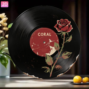 CIFbuy | Vintage Black Floral Vinyl Record Wall Art 2D Flat Aluminum Panel Red Roses Green Leaves Home Bar Café Decor 19