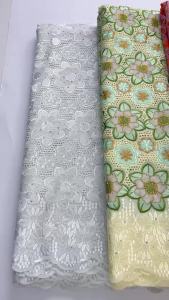 African Swiss Voile Cotton Lace Fabric 5Yards Beaded Embroidery Floral Lace with Border for Women Bridal Party Wear