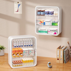 Transparent Wall-Mounted Medicine Cabinet Large Capacity Storage Box Home First Aid Kit Drug Classification Box Plastic Material
