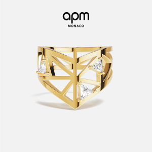 Golden Yellow Maze Design Geometric Ring