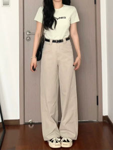 Khaki Wide Leg Pants Womens Autumn plus Size High Waist Straight Casual Slimming Trousers Korean Style Loose Fit Pants