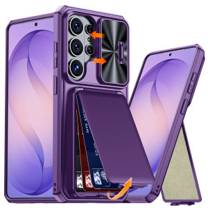 Ốp Điện Thoại Samsung Galaxy S26 Ultra Màu Xanh Da Trời Tích Hợp Ngăn Đựng Thẻ Chống RFID Nắp Che Camera Trượt Kiểu Dáng Ví Bảo Vệ Chắc Chắn