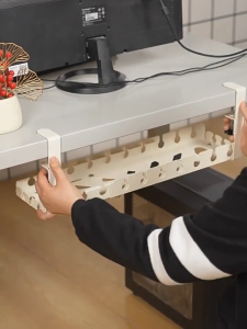 Under Table Organizer Cable Management Tray No Drill Office Desk Wire Storage Rack Socket Holder