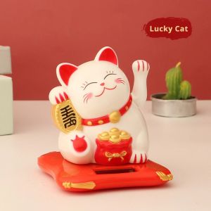 1pc Lucky Beckoning Cat Solar Powered Waving Wealth Good Fortune Awaits Solar-Powered Ornaments For Home Office And C