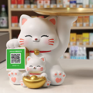 Lucky Cat Ornament QR Code Money Collecting Decor