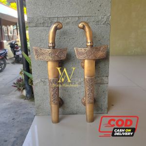 Handle Pintu Rumah Kuningan Antik Motif Keris Ukir 38 cm 2 pcs