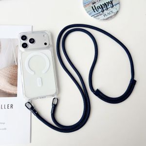 Magnetic Lanyard Clear Case For iPhone 17 Pro Max 14 13 15 16 Plus 17P Acrylic Shockproof Crossbody Neck Cord Strap Hard Cover
