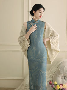 ชุดกี่เพ้าสีน้ำเงินสไตล์จีนใหม่สำหรับเด็กผู้หญิง ชุดกี่เพ้าแขนกุดแบบเรโทรสำหรับใส่ไปทำงานในชีวิตประจำวัน