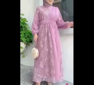 MAXI ADILA GAMIS MUSLIM TILE DOT LEBARAN KONDANGAN PESTA TERKINI