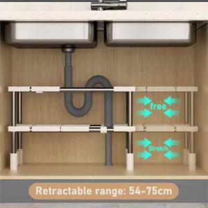 Adjustable Under-Sink Storage Rack Stainless Steel Multi-Layer Space-Saving Storage Rack Suitable for Kitchen and Bathroom