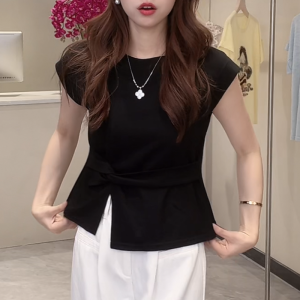 Shalldoer | Áo thun nữ tay ngắn ôm vừa vặn thời trang mùa hè 2025 Áo thun cổ tròn màu trơn phong cách thường ngày dài tay