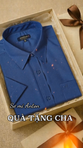 Áo Sơ Mi Nam Công Sở Trung Niên Thương Hiệu Anton Xanh Than Trơn Ngắn Tay Vải Cotton Có Túi - XSN13