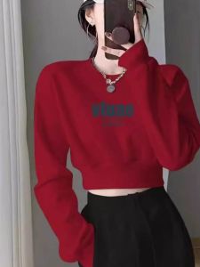 Red Long Sleeve High Waist Cropped Tee