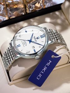 นาฬิกาข้อมือชาย แบบกลไก วัสดุเหล็ก กลไกสากล หน้าปัดแสดงวันที่ ระดับความลึกน้ำได้ 50 ฟุต แบบเรืองแสงกลางคืน นาฬิกาข้อมือแบบดั้งเดิมของจีนแผ่นดินใหญ่