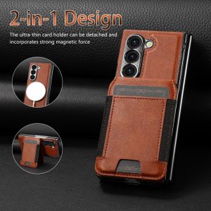 Detachable Stand Wallet Case for Samsung Z Fold 7 Case with [ Up to 4 Cards Slot] [Compatible for Magsafe] Screen Protector Hinge Protective PU Leather Hard Phone Case for Samsung Z Fold 6Z Fold 5Z Fold 4 Case
