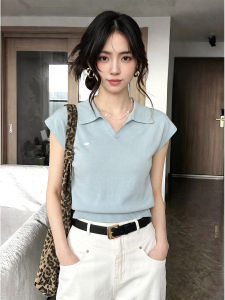 PEIXI | Sleeve Frill Slim Fit Knit Polo Short Sleeve