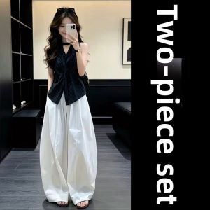 ZHENMANZI | Korean Style Sleeveless Checkered Two-Piece Set