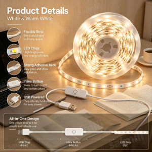 LED Strip Light USB Push Switch with Adhesive Tape Flexible Ribbon Diode Lamp Tape for Room Kitchen Lighting Lamp Decoration