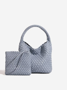 Genuine Leather Woven Handbag Womens Basket Handheld Bag Vacation Travel Small Mother-Child Bag Commuting Crossbody Bag