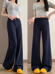 Polka Dot Slim Fit Flared Pants Breathable High Waist