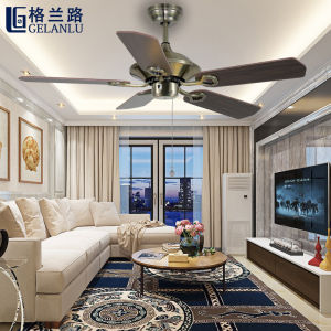 52 Inch European Vintage Ceiling Fan Light Full Copper Hall Kitchen Electric Fan Light Living Room without Light with Pull Cord Speed Adjustment