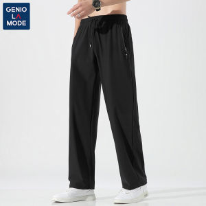 Genio Lamode Mens Casual Pants Summer New Arrival Ice Silk Sports Long Trousers Straight Leg Wide Waist Elastic Waist Band