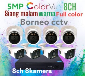 PAKET KAMERA CCTV 5MP COLORVU 8 CHANNEL 8 KAMERA FULL COLOR WARNA SIANG MALAM