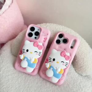 Sanrio | Cute Happy Hello Kitty Head Grip Tok Holder Phone Case For iPhone 17 16 15 14 13 12 Pro Max Plus 16e 17 Pro Cartoon Back Cover