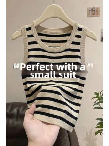 V.C.I | Black and White Stripe Knit Vest Top for Both Layering and Outerwear
