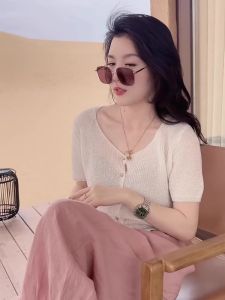HUOLISI | Short Sleeve V-neck See-Through Ice Silk Cardigan