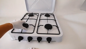 4 Burners Gas Stove Heavy Duty with Cover Portable Gas Stove Propane Gas Natural Gas Liquefied Gas Countertop Stainless Steel Gas for Home Kitchen Camping Picnic RV Cooking