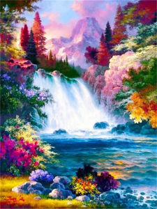 1pc Frameless Painting By Numbers Acrylic Drawing By Numbers Landscape Waterfall Color Markers on Canvas Watercolor Arts Room De