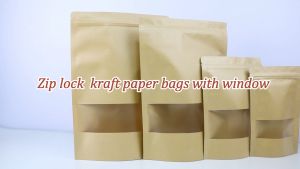 VOJOK 100pcs Zipper Resealable Food Packaging Goodies gift Storage Kraft Paper Zipper Bag With Clear Window Candy bag  Tea Bag