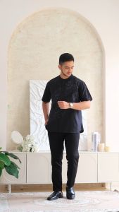 MYMODA Baju Koko Katun Bordir Lengan Pendek