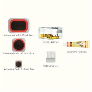 32pcs Bike Tire Repair Kit - Bycicle Inner Tube Puncture Patch Kits with Vulcanizing Patches For Cycling Road Mountain Bicycle