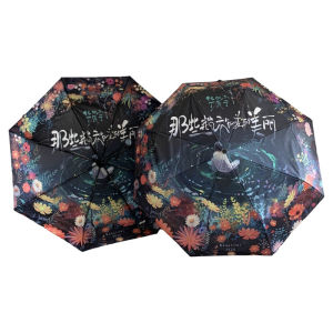 Mũi Tên Tự Động Gấp Gọn Chống Nắng Chống Mưa Mars People Huachenyu Cao Cấp Chống Tia UV UPF50+ Họa Tiết Hoa Sợi Thép Không Gỉ