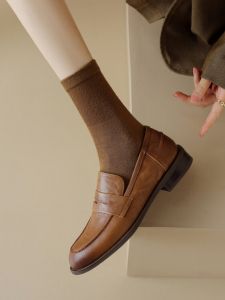 Cat Master Homemade Full-Grain Sheepskin Loafers Retro Spring and Autumn All-Match Doug Single-Layer Shoes Womens Elegant British Style Leather Shoes